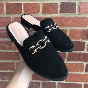 Suede Mules / Loafers with Gold Buckle